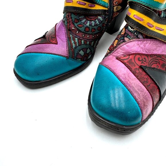 SOCOFY Boho Spliced Leather/Fabric Side Zip Ankle Boots Women 39 / 9 vibrant col - Picture 4 of 16